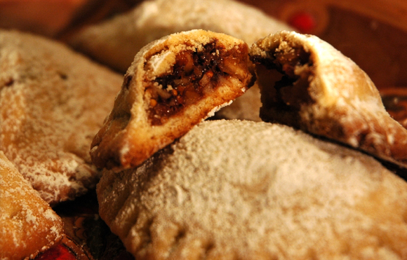 Holiday spice pockets with brandied figs and chocolate