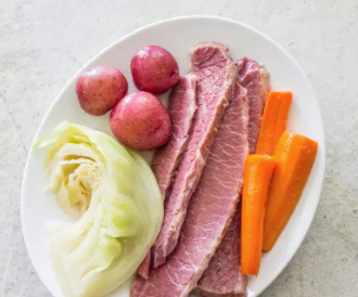 Home-corned beef with vegetables