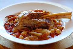 Home grown lamb shanks with white wine and chickpeas