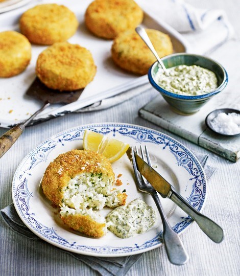Home salted cod fishcakes with salsa verde mayonnaise