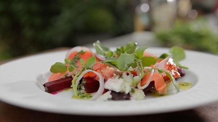 Home-smoked trout with feta salad