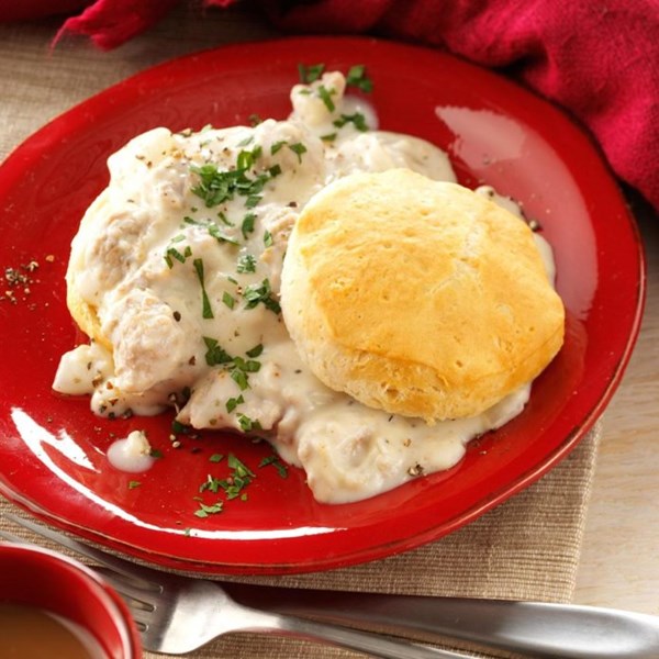 Home-style sausage gravy and biscuits