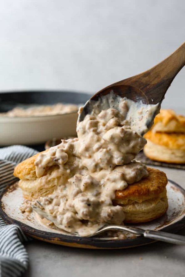 Homemade biscuits and gravy