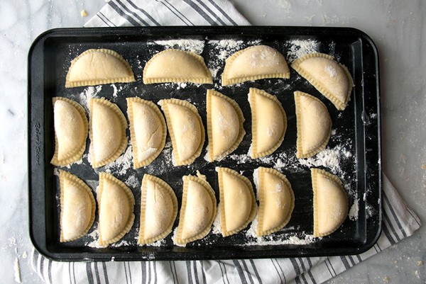 Homemade cheddar and garlic pierogi
