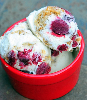 Homemade cherry cobbler ice cream