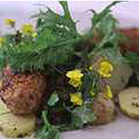 Homemade chicken sausages with a warm potato salad