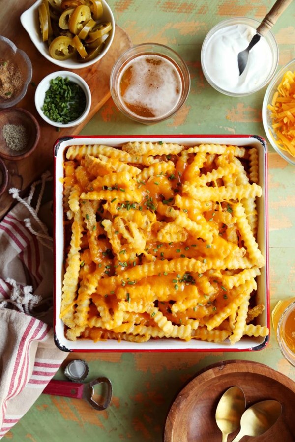 Homemade chili cheese fry bake