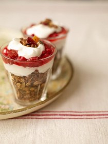 Homemade granola with berry compote