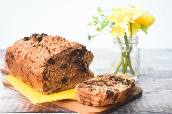 Homemade oat flour banana bread with chocolate chips