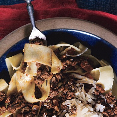 Homemade pappardelle with Bolognese sauce