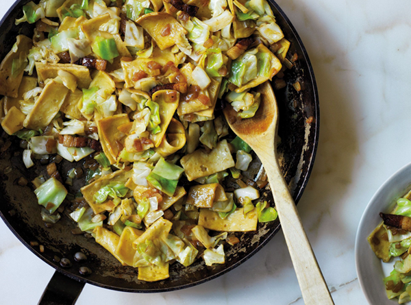 Homemade pasta with spicy cabbage and bacon (Krpice)