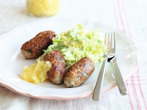 Homemade pork sausages with colcannon and apple sauce