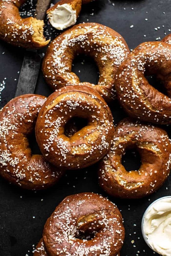 Homemade pretzel bagels