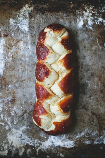 Homemade pretzel challah