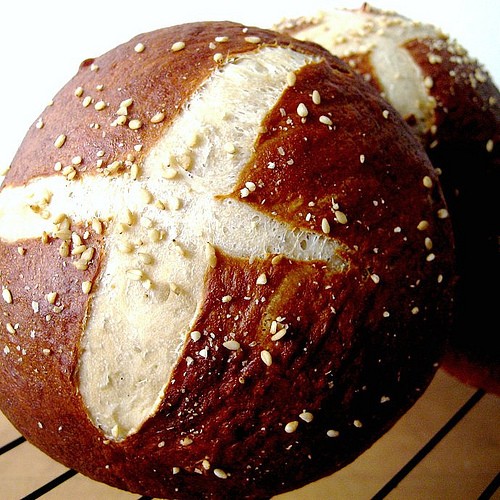 Homemade pretzel rolls