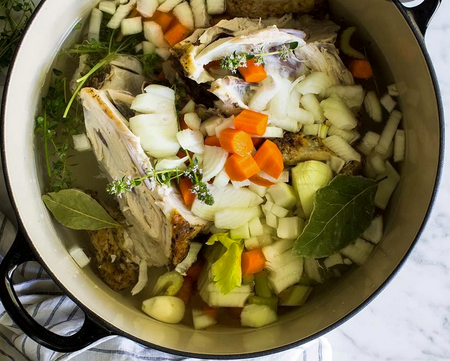 Homemade roasted chicken stock