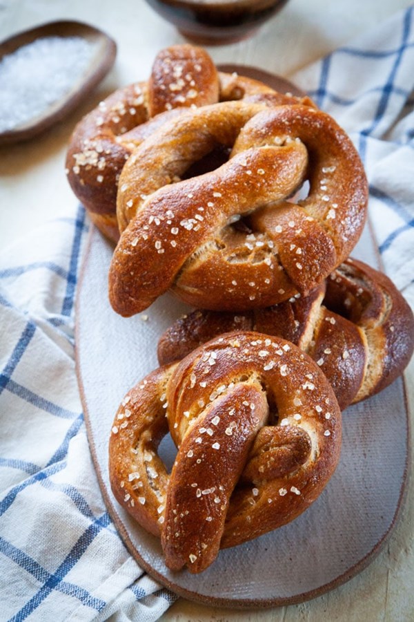 Homemade soft rye pretzels