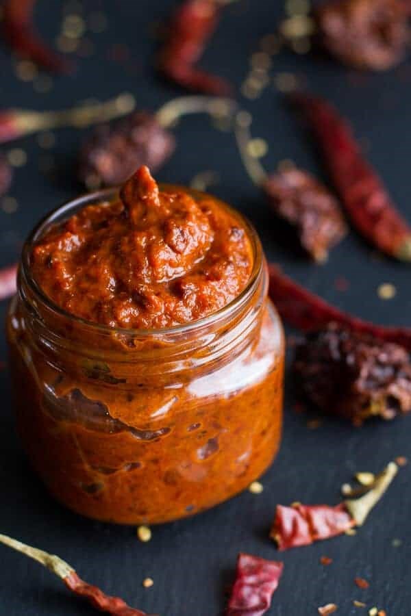 Homemade spicy red pepper sauce (Harissa)