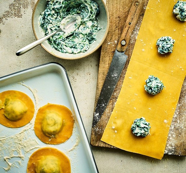 Homemade spinach & ricotta ravioli