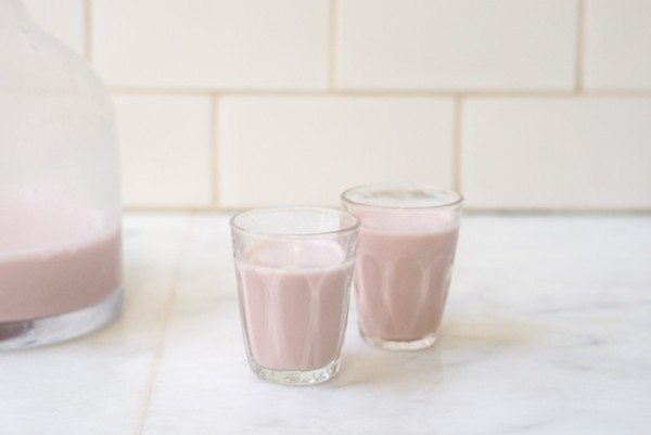 Homemade strawberry almond milk