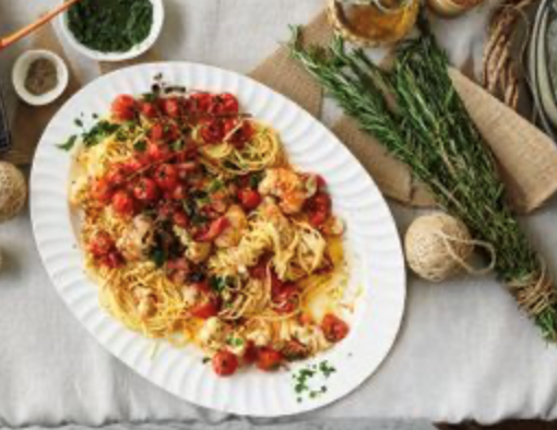 Homemade tagliolini with roasted tomatoes and Moreton Bay bugs