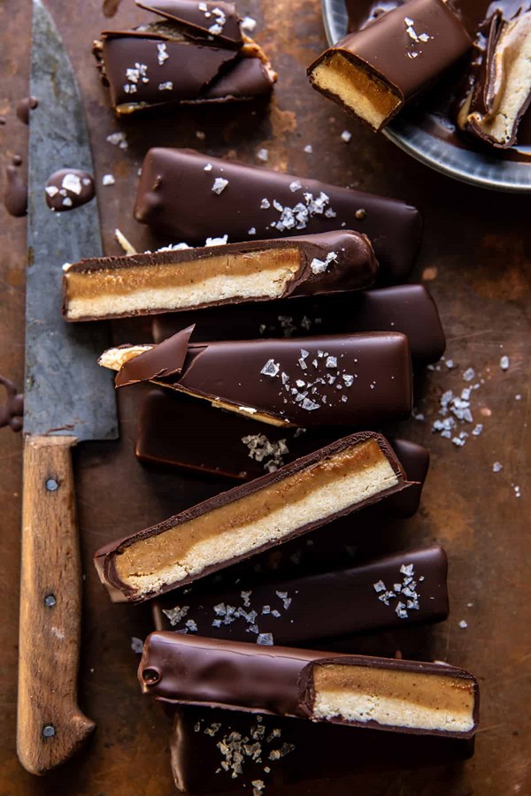 Homemade vegan peanut butter Twix bars