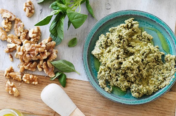 Homemade walnut pesto