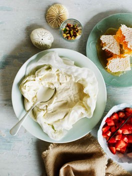Homemade yoghurt with strawberry and watermelon salad