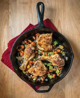 Homey oven-roasted chicken thighs and legs with pan gravy