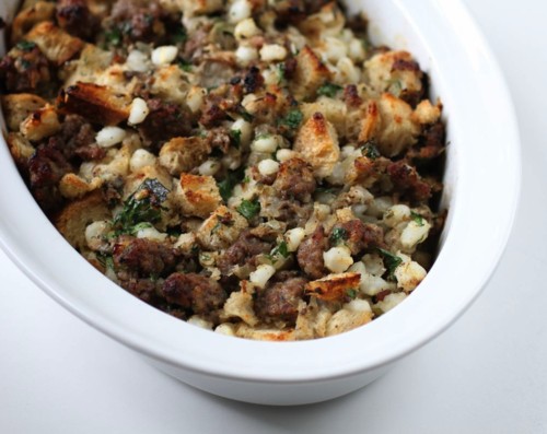 Hominy, oyster, and sausage dressing