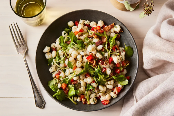 Hominy with bacon bits