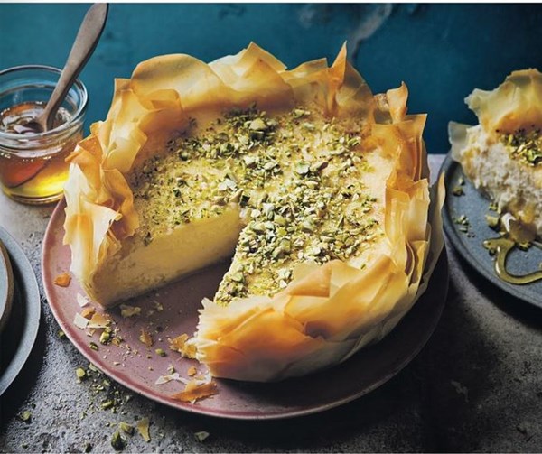 Honey & pistachio filo cheesecake