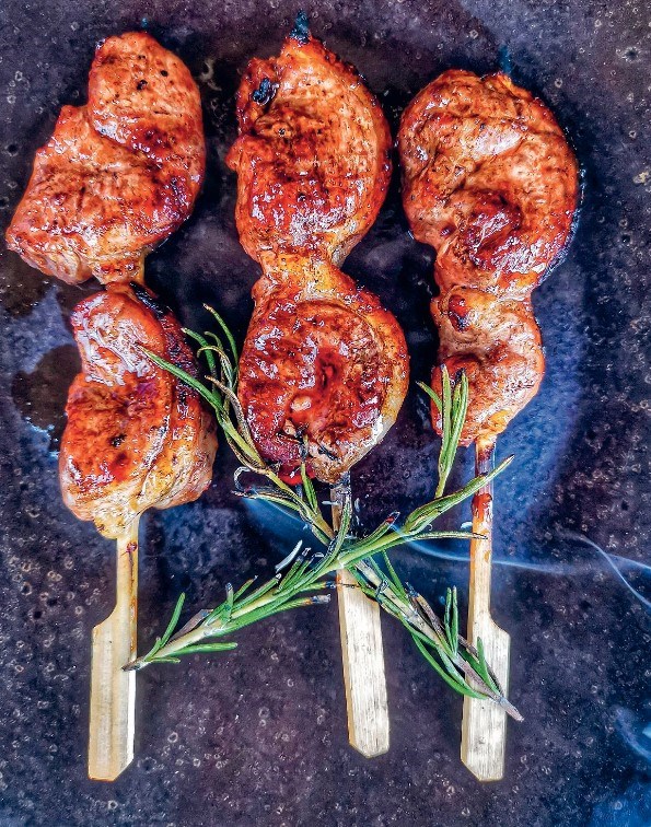 Honey & Sriracha-glazed duck skewers