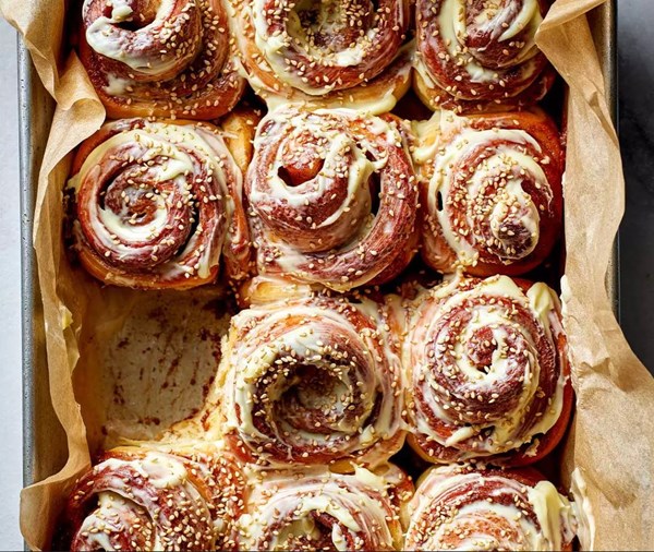 Honey & tahini cinnamon buns