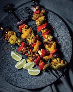 Honey + turmeric chicken kebabs with pineapple
