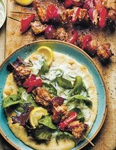 Honey & zaatar chicken skewers with tzatziki