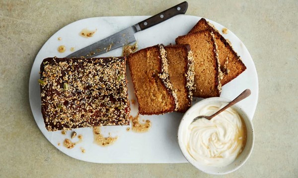 Honey, almond and cardamom drizzle cake
