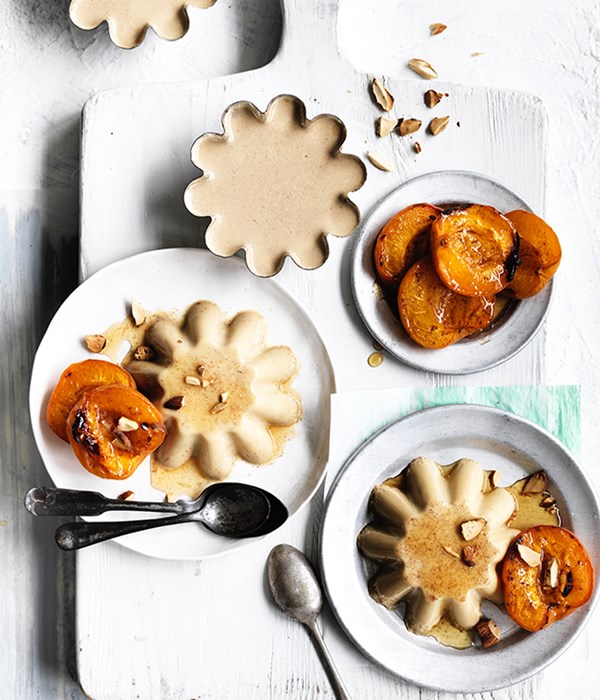 Honey and almond-milk blancmange with honey-roasted apricots