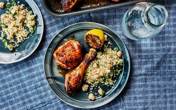 Honey and harissa roast chicken with lemon