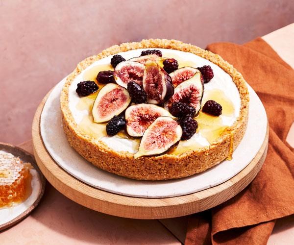 Honey and macadamia tart with figs and blackberries