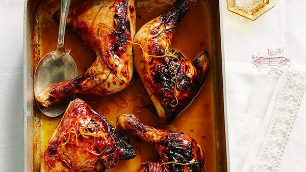 Honey and orange-glazed roast chicken