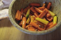 Honey and spice roasted carrots with tahini yogurt