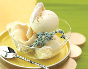 Honey and thyme ice cream with candied thyme
