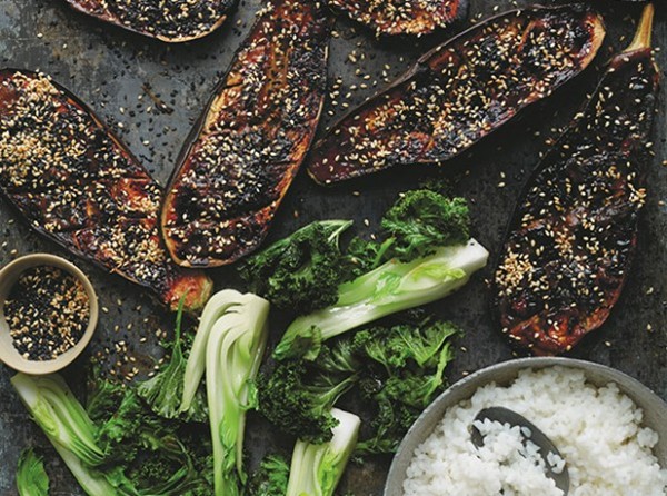 Honey and white miso aubergines