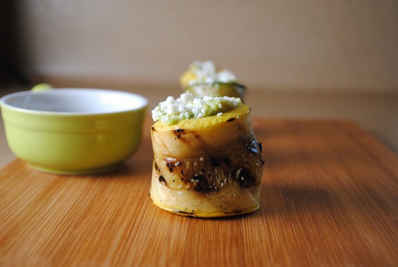 Honey balsamic grilled zucchini with avocado and feta