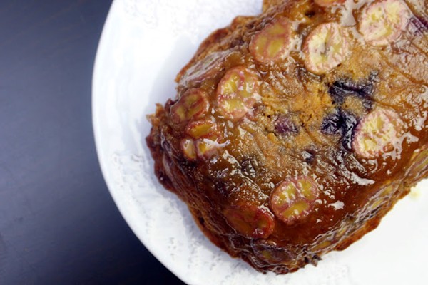 Honey banana blueberry upside down cake