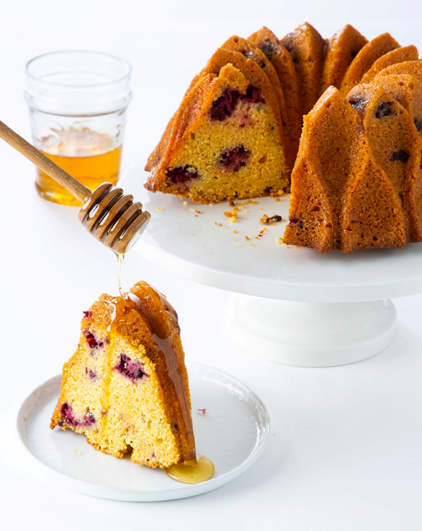 Honey-blackberry cornmeal bundt