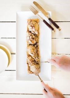 Honey bourbon glazed almond pear tart