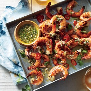 Honey-brined grilled shrimp