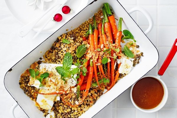 Honey butter & saffron carrots with feta